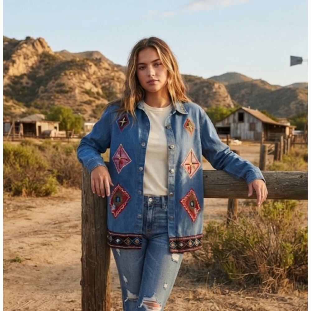 Vintage Western/Boho/Cowgirl Style Denim Chambray Shacket Blouse